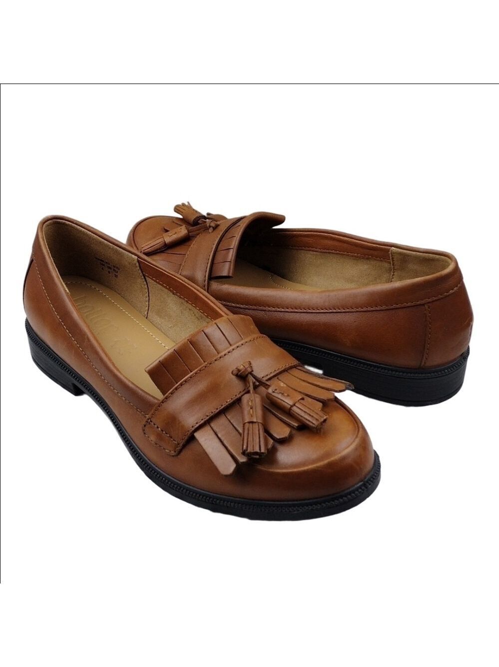 hotter Comfort Concept Hamlet Cognac Feather Tassel Leather Slip On Loafer Shoe